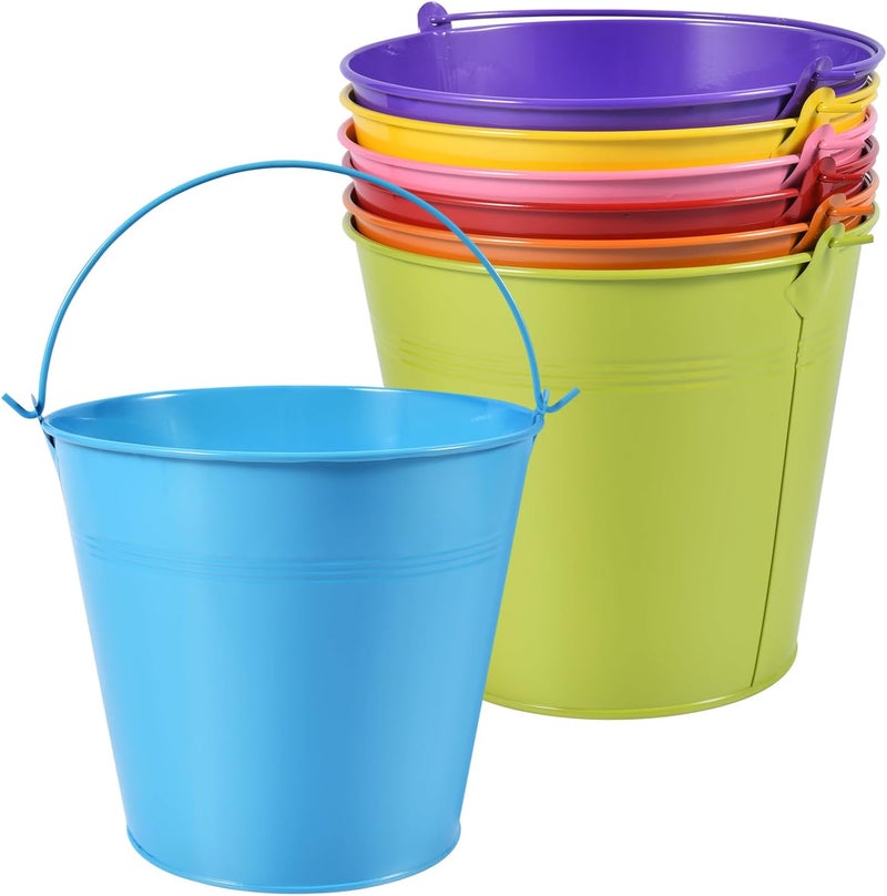 OBTANIM 7 Pack Colorful Metal Buckets with Handle Galvanized Ice Pails for Plants, Succulents, Party Favors Organizing, Rustic Home Decor or Classrooms Pencil Storage (7.1 x 5.2 inch) - Image 1